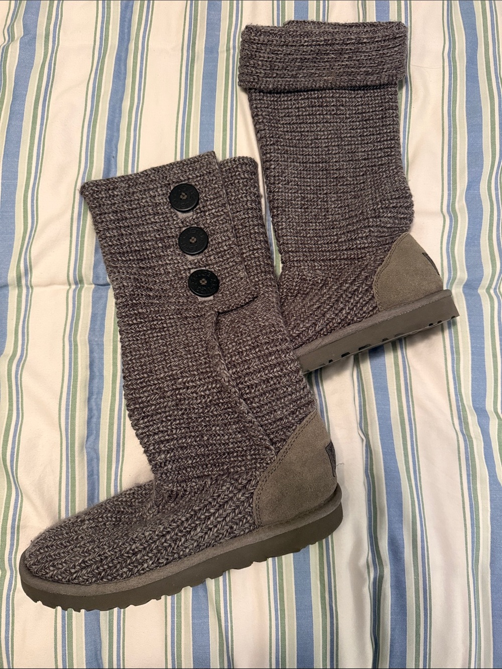 UGG Gray Knit Button Tall Boots